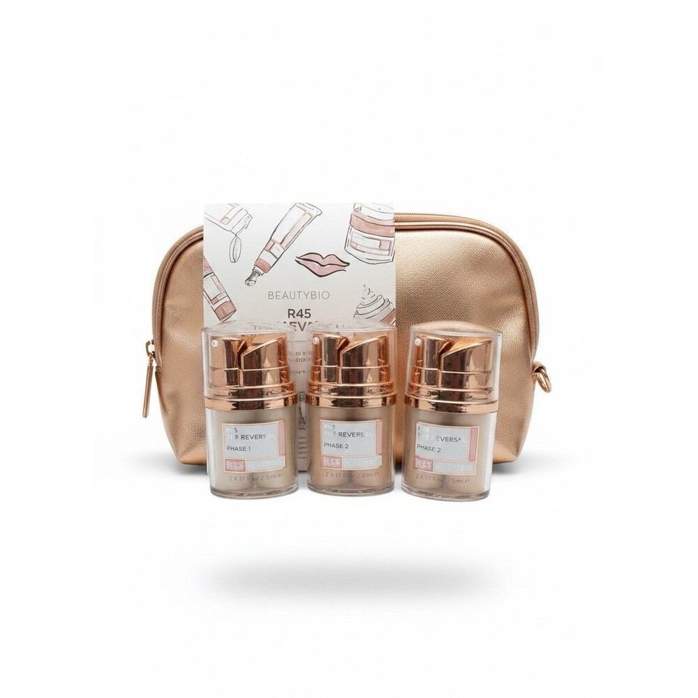 R45 The Reversal New in Box Beauty Bio 3 Pc Skincare Set Anti Aging pouch NWT